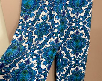 Funky pants  size 14-16  vintage paisley fabric Blue and green with white background  100% cotton