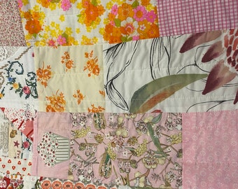 For Helen - Vintage fabric throw picnic rug  90cm x 160cm   multicoloured vintage and new  fabrics pink and orange tones