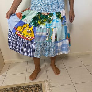 Patchwork Skirt, "Australiana" Style, Upcycled Vintage Fabric, Size 14-16