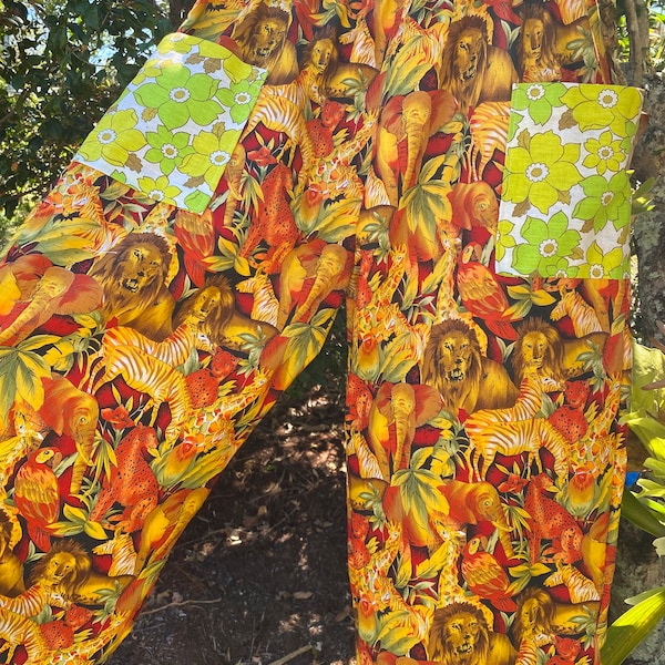 Funky pants 12-14 AU Animal Print in the wild  ' bright bold orange cotton print