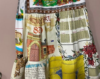 Gypsy style skirt using vintage tea towels flared style with gathered layers Boho to fit S 8-10