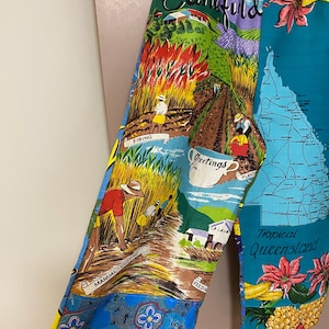 Patchwork Cotton Linen Pants: "Queensland" Australian Cane Field Print 14-16