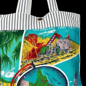 Vintage Tea Towel Tote Bag Qld Cane fields  Australia - Linen