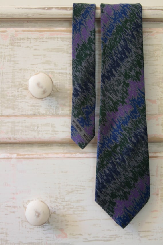 MISSONI Cravatte Vintage 1980's Necktie 100% Silk 