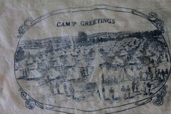 WWI "Camp Greetings" Silk Handkerchief Bandanna Early American History View 2