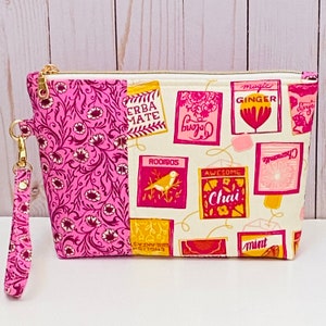 Large wristlet pouch Tea bags PB & J pouch, casual clutch, notions pouch, zipper pouch, iPhone wristlet purse, cosmetics bag, image 9