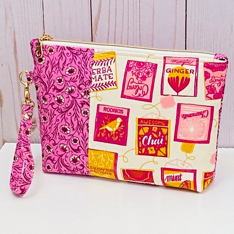 Large wristlet pouch Tea bags PB & J pouch, casual clutch, notions pouch, zipper pouch, iPhone wristlet purse, cosmetics bag, image 6