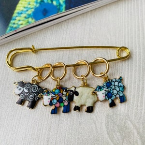 Sheep progress marker/stitch marker, choice of 4 or set of 4, zipper pull, knitting or crochet gift, knitting notion, choose ring size/style