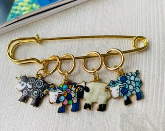 Sheep progress marker/stitch marker, choice of 4 or set of 4, zipper pull, knitting or crochet gift, knitting notion, choose ring size/style