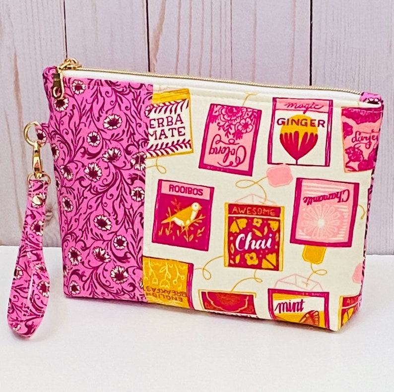 Large wristlet pouch Tea bags PB & J pouch, casual clutch, notions pouch, zipper pouch, iPhone wristlet purse, cosmetics bag, image 2