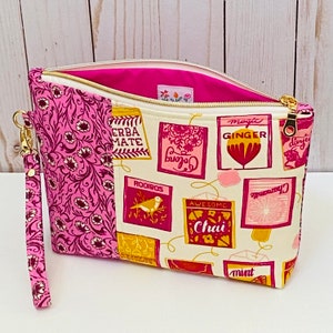 Large wristlet pouch Tea bags PB & J pouch, casual clutch, notions pouch, zipper pouch, iPhone wristlet purse, cosmetics bag, image 5