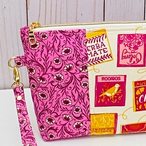 Large wristlet pouch Tea bags PB & J pouch, casual clutch, notions pouch, zipper pouch, iPhone wristlet purse, cosmetics bag, image 8