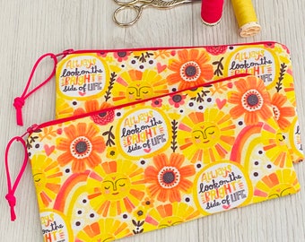 Slim zipper pouch - Always look on the bright side of life - notions pouch, pencil pouch, makeup bag, teacher gift, stocking stuffer