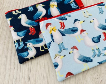 Seagulls notions pouch, small zipper coin purse, accessories pouch, change purse, gift card holder, knitters gift