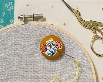Magnetic needle minder - flower - embroidery accessory, reversible needle keeper, needle holder, stocking stuffer