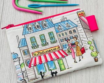 Mini notions pouch - Paris People - mini zipper pouch, coin purse, stock stuffer, gift idea, Paris themed pouch