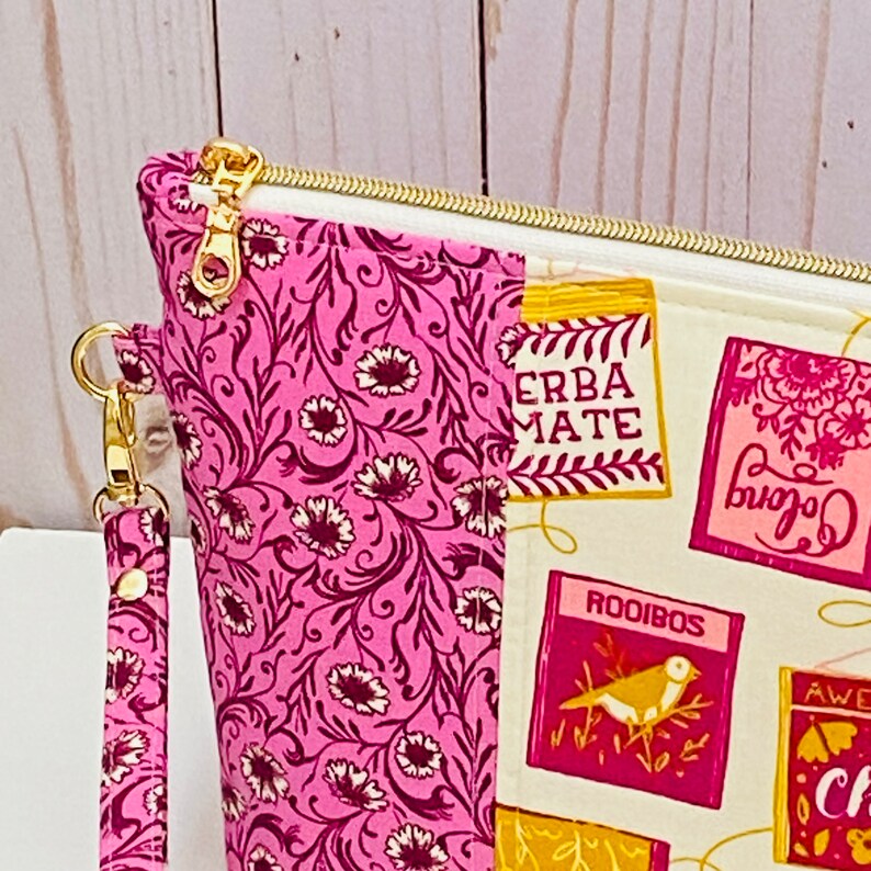 Large wristlet pouch Tea bags PB & J pouch, casual clutch, notions pouch, zipper pouch, iPhone wristlet purse, cosmetics bag, image 4