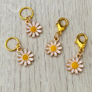 Bee and daisy stitch marker set, choice of fitting for knitting or crochet, set of 5 enamel charm markers, progress keepers image 3
