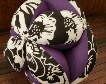 Black and White and Purple Floral Montessori puzzle ball - 7" in diameter