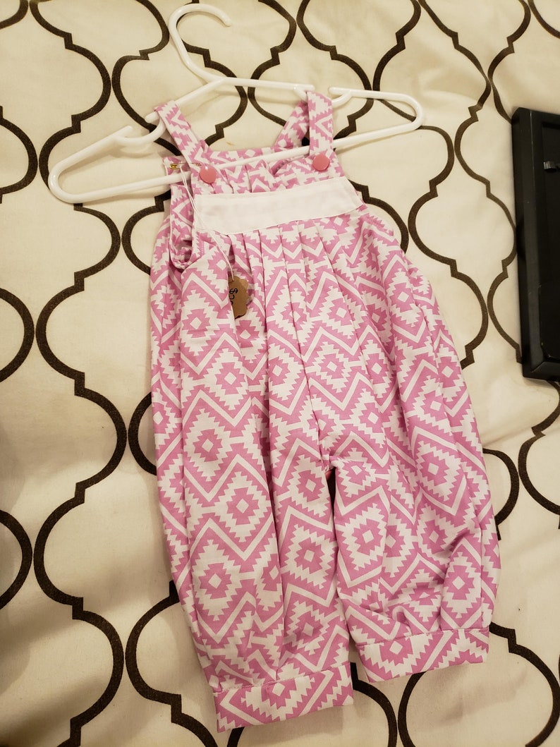 Adorable, Customizable newborn Overalls Romper size nb Pink Aztec Print image 10