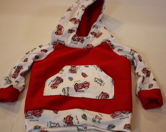 Adorable, Customizable Baby Toddler Sweatshirt Hoodie - Fire Engines Trucks (0-3 months)