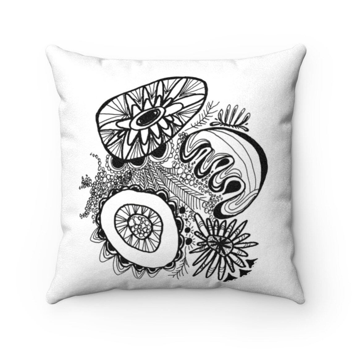 Faux Suede Square Pillow Case Funky Flowers Black and White Etsy