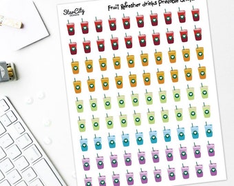 Fruit Refresher Drink Printable Stickers, Planner Stickers, Kawaii Stickers, Strawberry Acai stickers, Cute stickers, Fruit Drink stickers