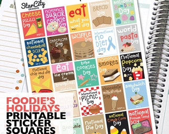 Foodie Holiday Printable sticker box, Planner Stickers, Planner Printable, planner supplies, Wacky Holiday planner, Full Box Stickers, food