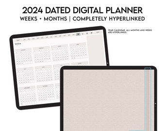 2024 Dated Landscape Digital Planner, Grocery List, Daily page, Multiple paper options, 12 customizable sections, Finance pages -MONDAY