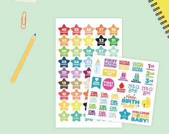 Pregnancy Countdown Stickers, Pregnancy Planner Stickers, Baby Countdown Stickers, Pregnancy Tracker, Tracker Stickers, Sticker Sheet- Matte