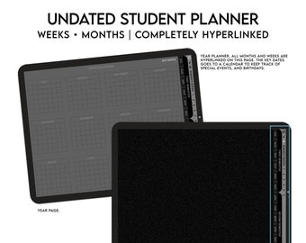 student dark mode planner, Student black mode planner, Black mode student planner, student digital agenda, semester planner, Monday start