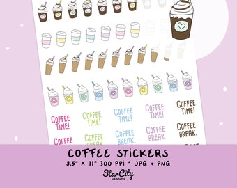Printable Coffee Cup Stickers, coffee addict, coffee sticker, drink stickers, kawaii coffee, coffee time stickers, coffee gift for friend