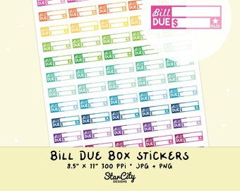Printable Bill Due Stickers, Bill Reminder Stickers, Bill Tracker planner, bujo bill due, digital stickers, bill stickers for planner