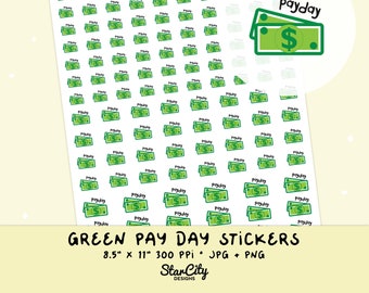 Printable Green Payday, Money Stickers, Digital Pay Day, Payday download bullet journal stickers, Digital Payday stickers