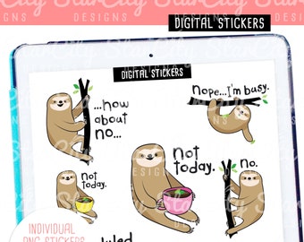 Nope Sloth Stickers for Goodnotes, Sloth Png Stickers, precropped Goodnotes stickers, digi stickers, pngs for digital planner