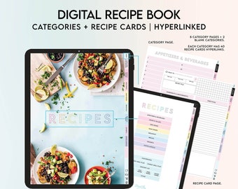 Digital Recipe Book, Recipe notebook, digital cook book, digital food journal, digital planning, cook book, grocery list, meals, paper