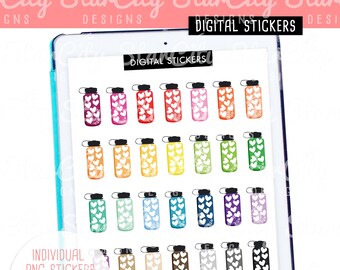 Heart Water Tracker Stickers Pre-cropped for Goodnotes, Hydrate sticker pngs for goodnotes, tablet stickers, digi stickers, h20 stickers