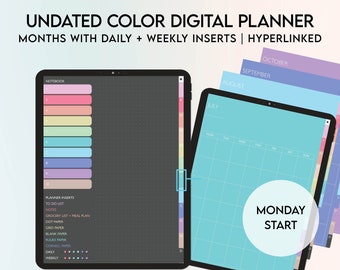 Colorful UnDated Digital Planner, Undated Digital portrait planner, Undated yearly iPad planner, hyperlinked tabs, Colorful portrait planner