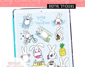 Vacation Bunny Stickers Pre-cropped for Goodnotes, Summer Digital Stickers, indvidual png stickers, pngs for digital planner, Vacation PNGS