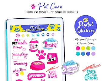 Digital Pet Care Stickers, Pre-cropped Goodnotes Stickers, Pet Digital PNG Stickers, Pet Stickers for Digital Planners, Digital Pet Care