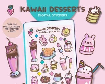 Kawaii Dessert Digital Stickers, Hand drawn goodnotes dessert stickers, hand drawn digital planner stickers, Goodnotes Kawaii stickers