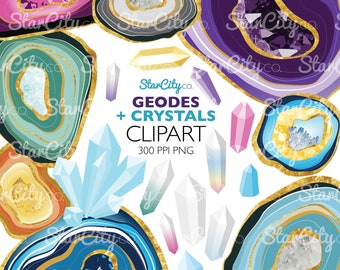 Geode Clipart, Geodes art, Geode graphics, instant download, Crystal clipart, Geode clip art, Clip art for stickers, Digital PNG Stickers