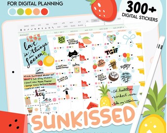 Sunkissed Digital Pre-cropped Goodnotes Stickers, Summer Goodnotes Digital Planner Stickers, PNG stickers and Goodnotes file