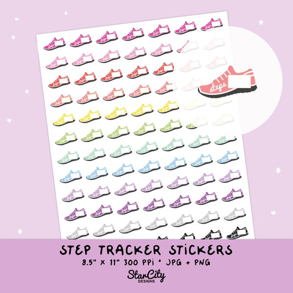 Printable Step Tracker Stickers, Digital Step Tracker Sticker, Step Planner, Workout Stickers, Bullet Journal Stickers, Bujo Stickers