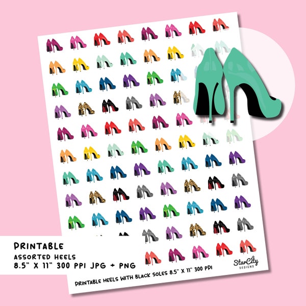 Printable High Heel Stickers, Heel Planner Stickers, High Heel stickers, Planner sticker set, planner sticker kit, download planner stickers