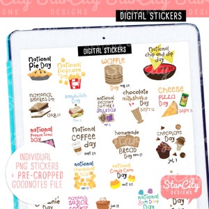 Foodie Holiday Stickers Pre-cropped for Goodnotes, Assorted Holiday Png Stickers, digital holiday stickers, pngs for digital planner