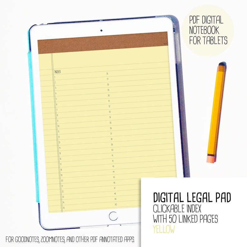 Digital Yellow Legal Notepad for Tablet Planners Tabbed - Etsy UK