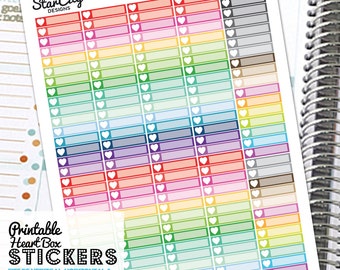 Printable Heart Quarter Box Planner Stickers, Appointment box stickers, instant download for planners and bullet journals, Heart Stickers