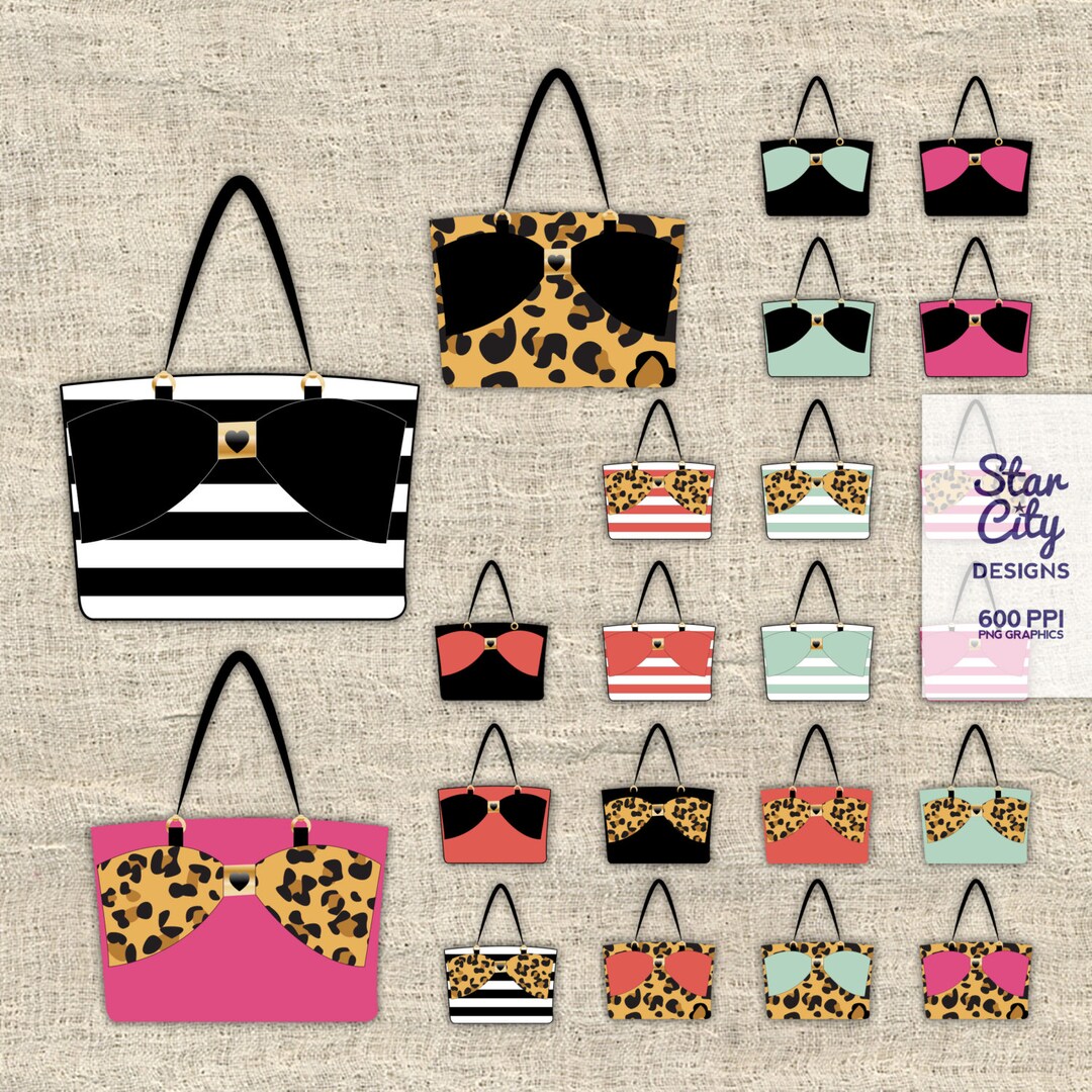 Tote Bag Clipart, Handbag Clipart, Purse Clipart, Bow Bag Clipart