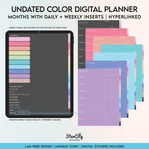 Colorful UnDated Digital Planner, Undated Digital portrait planner, Undated yearly iPad planner, hyperlinked tabs, Colorful portrait planner image 3
